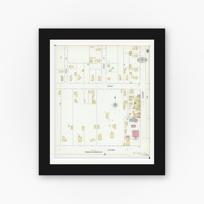 Old map wall art mockup — black gallery frame with white mat — Sanborn Fire Insurance Map from Jefferson, Ashtabula County, Ohio (1902), Sheet #0002
