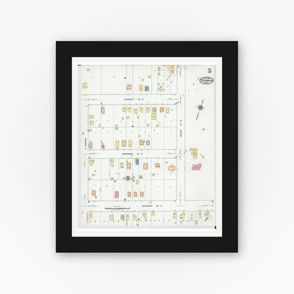 Old map wall art mockup — black gallery frame with white mat — Sanborn Fire Insurance Map from Dearborn, Wayne County, Michigan (1919), Sheet #0005