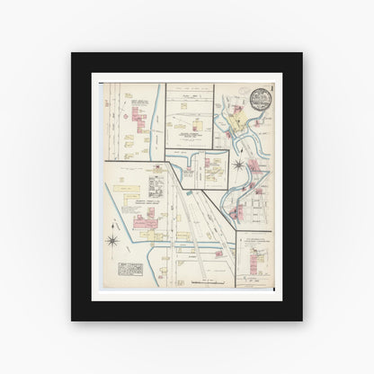 Old map wall art mockup — black gallery frame with white mat — Sanborn Fire Insurance Map from Three Rivers, Saint Joseph County, Michigan (1884) - Complete Map Set