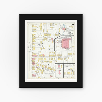 Old map wall art mockup — black gallery frame with white mat — Sanborn Fire Insurance Map from Sunbury, Northumberland County, Pennsylvania (1901), Sheet #0010