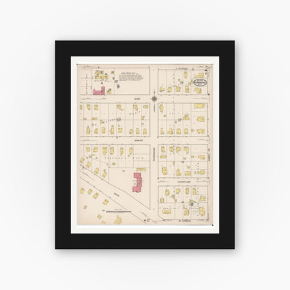 Old map wall art mockup — black gallery frame with white mat — Sanborn Fire Insurance Map from Dowagiac, Cass County, Michigan (1922), Sheet #0007