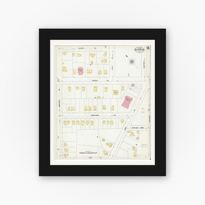 Old map wall art mockup — black gallery frame with white mat — Sanborn Fire Insurance Map from Rutherford, Bergen County, New Jersey (1902), Sheet #0009