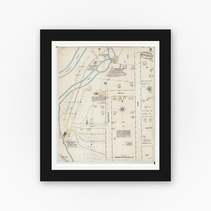 Old map wall art mockup — black gallery frame with white mat — Sanborn Fire Insurance Map from Mount Pleasant, Isabella County, Michigan (1884), Sheet #0003