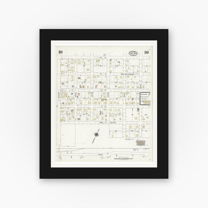 Old map wall art mockup — black gallery frame with white mat — Sanborn Fire Insurance Map from Del Rio, Val Verde County, Texas (1924), Sheet #0010
