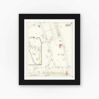 Old map wall art mockup — black gallery frame with white mat — Sanborn Fire Insurance Map from Montgomery, Lycoming County, Pennsylvania (1912), Sheet #0004