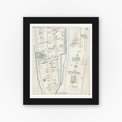 Old map wall art mockup — black gallery frame with white mat — Sanborn Fire Insurance Map from Red Wing, Goodhue County, Minnesota (1884), Sheet #0008