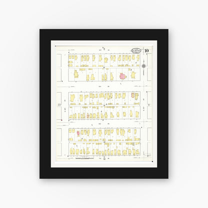 Old map wall art mockup — black gallery frame with white mat — Sanborn Fire Insurance Map from Clinton, Clinton County, Iowa (1917), Sheet #0010