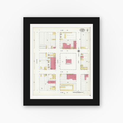 Old map wall art mockup — black gallery frame with white mat — Sanborn Fire Insurance Map from Lamesa, Dawson County, Texas (1921), Sheet #0002
