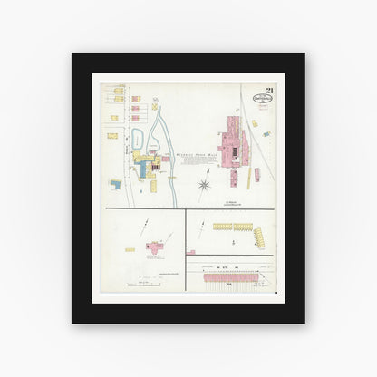 Old map wall art mockup — black gallery frame with white mat — Sanborn Fire Insurance Map from Coatesville, Chester County, Pennsylvania (1909), Sheet #0021
