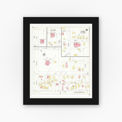 Old map wall art mockup — black gallery frame with white mat — Sanborn Fire Insurance Map from Ottumwa, Wapello County, Iowa (1902), Sheet #0019