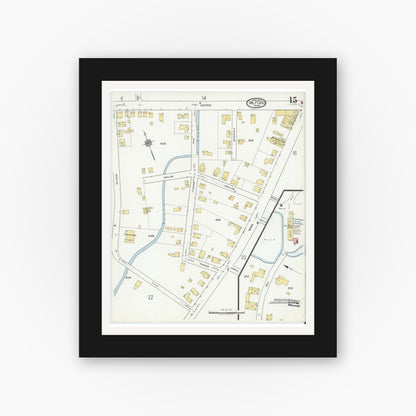 Old map wall art mockup — black gallery frame with white mat — Sanborn Fire Insurance Map from Milford, Worcester County, Massachusetts (1920), Sheet #0015