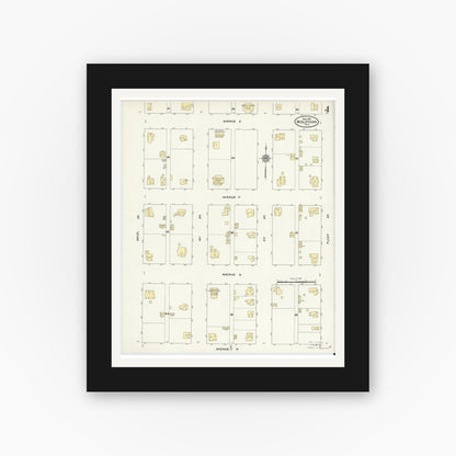 Old map wall art mockup — black gallery frame with white mat — Sanborn Fire Insurance Map from Midlothian, Ellis County, Texas (1910), Sheet #0004
