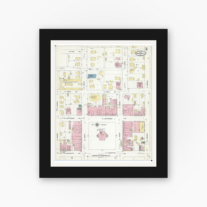 Old map wall art mockup — black gallery frame with white mat — Sanborn Fire Insurance Map from Marshall, Saline County, Missouri (1910), Sheet #0003