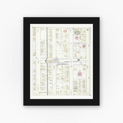 Old map wall art mockup — black gallery frame with white mat — Sanborn Fire Insurance Map from Mound City, Pulaski County, Illinois (1914), Sheet #0004