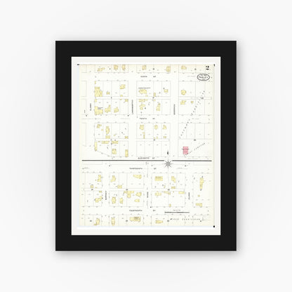 Old map wall art mockup — black gallery frame with white mat — Sanborn Fire Insurance Map from Farley, Dubuque County, Iowa (1908), Sheet #0002