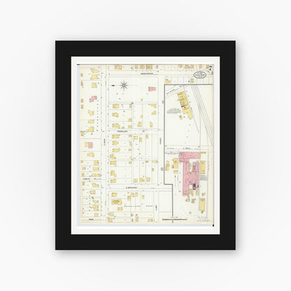 Old map wall art mockup — black gallery frame with white mat — Sanborn Fire Insurance Map from Salem, Columbiana County, Ohio (1903), Sheet #0007