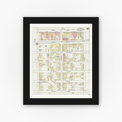 Old map wall art mockup — black gallery frame with white mat — Sanborn Fire Insurance Map from Hazleton, Luzerne County, Pennsylvania (1895), Sheet #0016