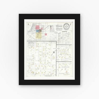 Old map wall art mockup — black gallery frame with white mat — Sanborn Fire Insurance Map from Dayton, Liberty County, Texas (1943) - Complete Map Set