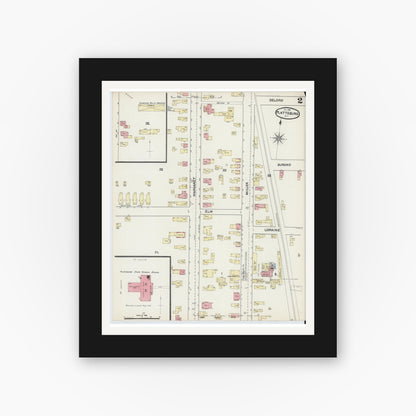 Old map wall art mockup — black gallery frame with white mat — Sanborn Fire Insurance Map from Plattsburg, Clinton County, New York (1891) - Complete Map Set