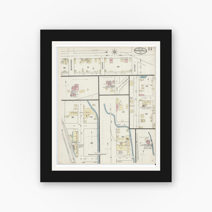 Old map wall art mockup — black gallery frame with white mat — Sanborn Fire Insurance Map from Beaver Falls, Beaver County, Pennsylvania (1886), Sheet #0011