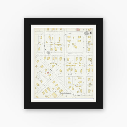 Old map wall art mockup — black gallery frame with white mat — Sanborn Fire Insurance Map from Lincoln, Logan County, Illinois (1902), Sheet #0002