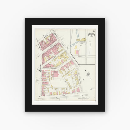 Old map wall art mockup — black gallery frame with white mat — Sanborn Fire Insurance Map from Uniontown, Fayette County, Pennsylvania (1896), Sheet #0006