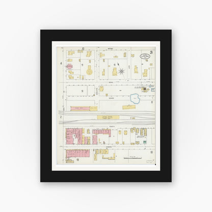 Old map wall art mockup — black gallery frame with white mat — Sanborn Fire Insurance Map from Live Oak, Suwanee County, Florida (1906), Sheet #0003