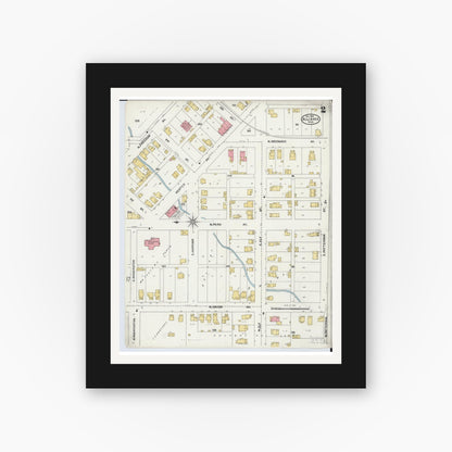 Old map wall art mockup — black gallery frame with white mat — Sanborn Fire Insurance Map from Alliance, Stark County, Ohio (1904), Sheet #0002