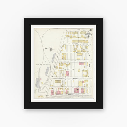Old map wall art mockup — black gallery frame with white mat — Sanborn Fire Insurance Map from Duquesne, Allegheny County, Pennsylvania (1907), Sheet #0002
