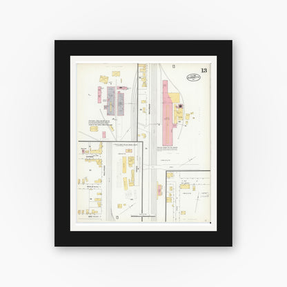 Old map wall art mockup — black gallery frame with white mat — Sanborn Fire Insurance Map from Jeannette, Westmoreland County, Pennsylvania (1905), Sheet #0013