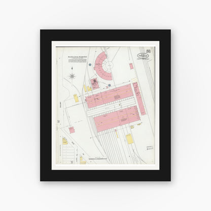 Old map wall art mockup — black gallery frame with white mat — Sanborn Fire Insurance Map from Fond du Lac, Fond du Lac County, Wisconsin (1902), Sheet #0031