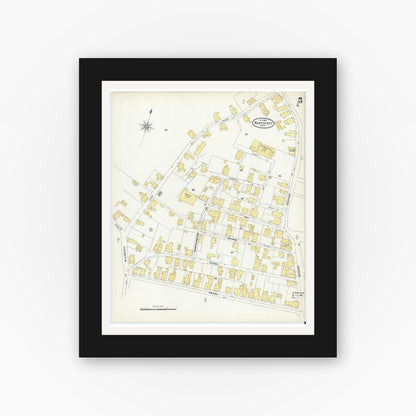 Old map wall art mockup — black gallery frame with white mat — Sanborn Fire Insurance Map from Nantucket, Nantucket County, Massachusetts (1904), Sheet #0005