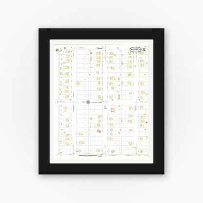 Old map wall art mockup — black gallery frame with white mat — Sanborn Fire Insurance Map from Webster City, Hamilton County, Iowa (1923), Sheet #0008