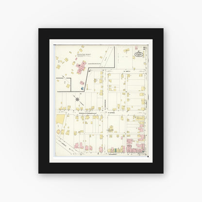 Old map wall art mockup — black gallery frame with white mat — Sanborn Fire Insurance Map from Cadiz, Harrison County, Ohio (1909), Sheet #0002