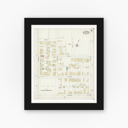 Old map wall art mockup — black gallery frame with white mat — Sanborn Fire Insurance Map from Nanticoke, Luzerne County, Pennsylvania (1896), Sheet #0004