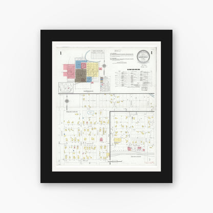 Old map wall art mockup — black gallery frame with white mat — Sanborn Fire Insurance Map from Marengo, Iowa County, Iowa (1933) â€” Complete Set