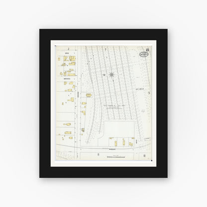 Old map wall art mockup — black gallery frame with white mat — Sanborn Fire Insurance Map from Oconto, Oconto County, Wisconsin (1904), Sheet #0008