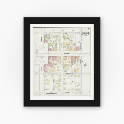 Old map wall art mockup — black gallery frame with white mat — Sanborn Fire Insurance Map from Youngstown, Mahoning County, Ohio (1889), Sheet #0007