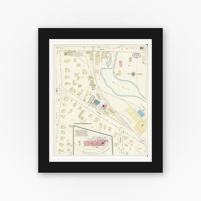 Old map wall art mockup — black gallery frame with white mat — Sanborn Fire Insurance Map from Perry, Wyoming County, New York (1913), Sheet #0010