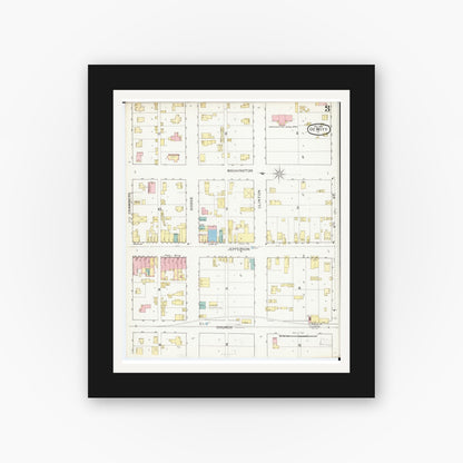 Old map wall art mockup — black gallery frame with white mat — Sanborn Fire Insurance Map from De Witt, Clinton County, Iowa (1893), Sheet #0003