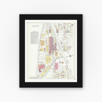 Old map wall art mockup — black gallery frame with white mat — Sanborn Fire Insurance Map from Alton, Madison County, Illinois (1915), Sheet #0017