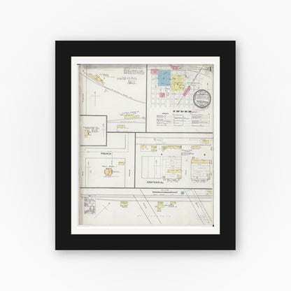 Old map wall art mockup — black gallery frame with white mat — Sanborn Fire Insurance Map from Pipestone, Pipestone County, Minnesota (1892), Sheet #0001
