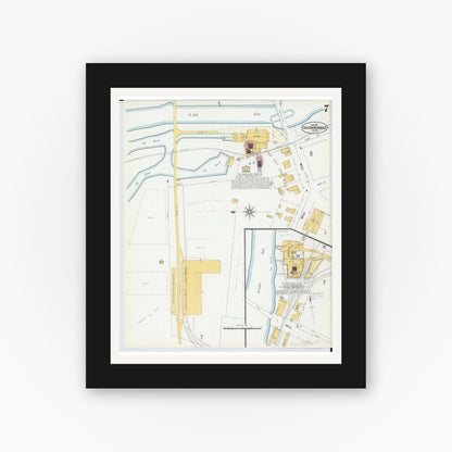 Old map wall art mockup — black gallery frame with white mat — Sanborn Fire Insurance Map from Oscoda, Iosco County, Michigan (1901), Sheet #0007