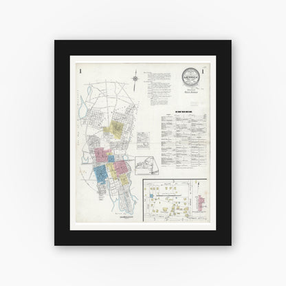 Old map wall art mockup — black gallery frame with white mat — Sanborn Fire Insurance Map from Merrick, Nassau County, New York (1929) - Complete Map Set
