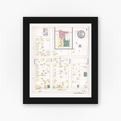 Old map wall art mockup — black gallery frame with white mat — Sanborn Fire Insurance Map from Mayfield, Santa Clara County, California (1894), Sheet #0001