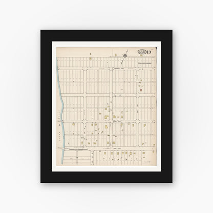Old map wall art mockup — black gallery frame with white mat — Sanborn Fire Insurance Map from Uvalde, Uvalde County, Texas (1922), Sheet #0013