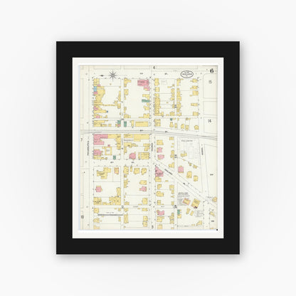 Old map wall art mockup — black gallery frame with white mat — Sanborn Fire Insurance Map from Indiana, Indiana County, Pennsylvania (1903), Sheet #0006