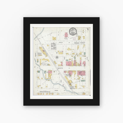 Old map wall art mockup — black gallery frame with white mat — Sanborn Fire Insurance Map from Edinburgh, Christian County, Illinois (1901) - Complete Map Set