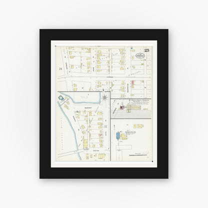 Old map wall art mockup — black gallery frame with white mat — Sanborn Fire Insurance Map from Kankakee, Kankakee County, Illinois (1907), Sheet #0025
