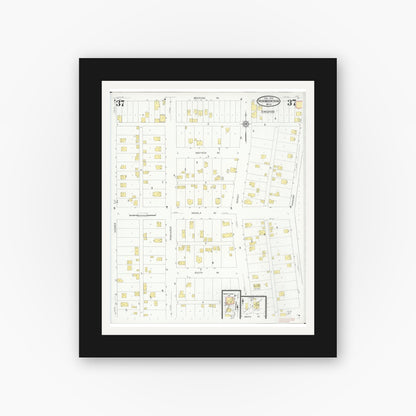 Old map wall art mockup — black gallery frame with white mat — Sanborn Fire Insurance Map from Iron Mountain, Dickinson County, Michigan (1930), Sheet #0037